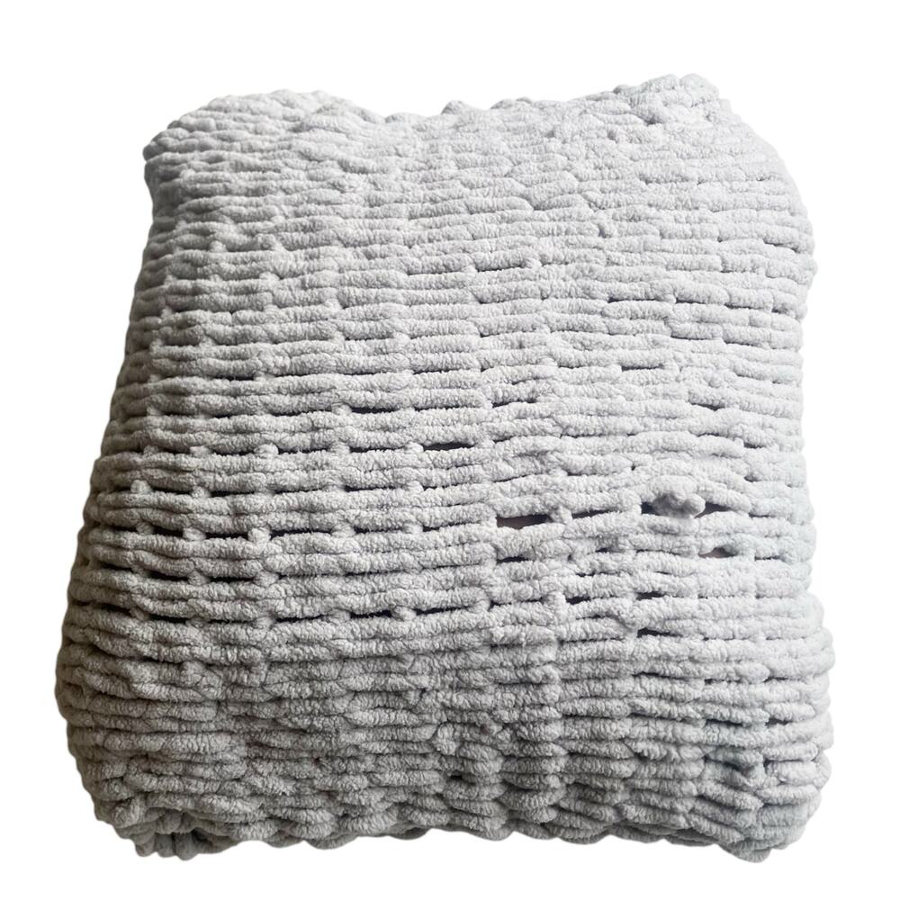 Handmade Gray Chunky Knit Square Pillow Gifts Fall Comfy Cozy Handknit Upcycled